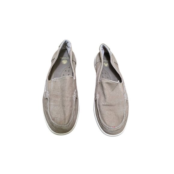 Crocs Women's Beige Canvas Slip-On Loafers Size 9 - Picture 1 of 7